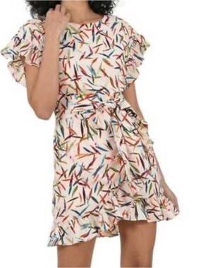 NWT Molly Bracken Cream Mini Dress with Multicolor Abstract Print
